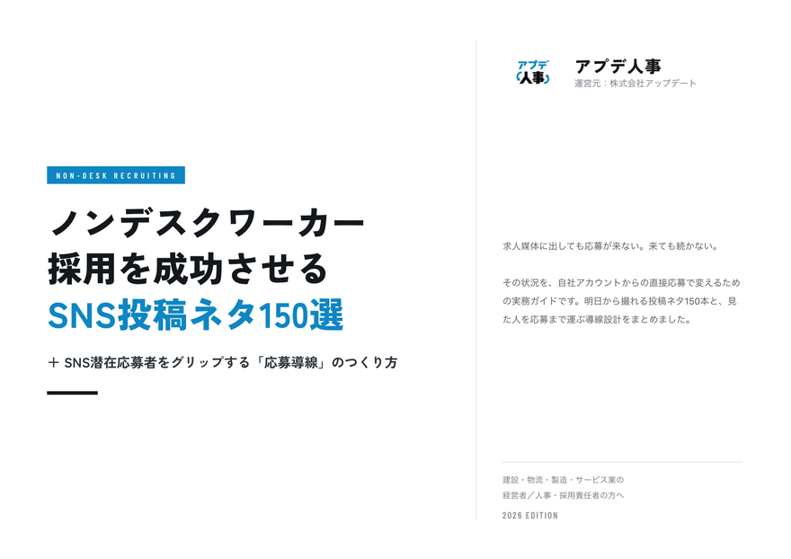 ノンデスクワーカーの採用を成功させる SNS投稿ネタ150選の表紙